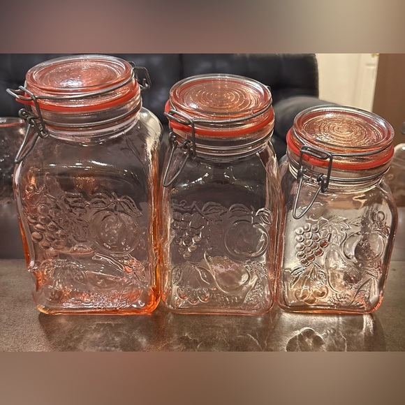 3 Piece Italian Casadis Milano Pink Glass Jars - Vintage Hand Blown Glass - Picture 4 of 10